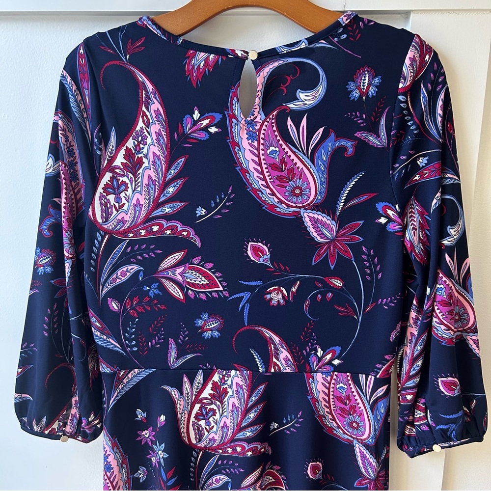 Talbots Petite Women's Dress Blue Pink Paisley Midi Travel Office‎ Preppy 12P - Picture 7 of 10